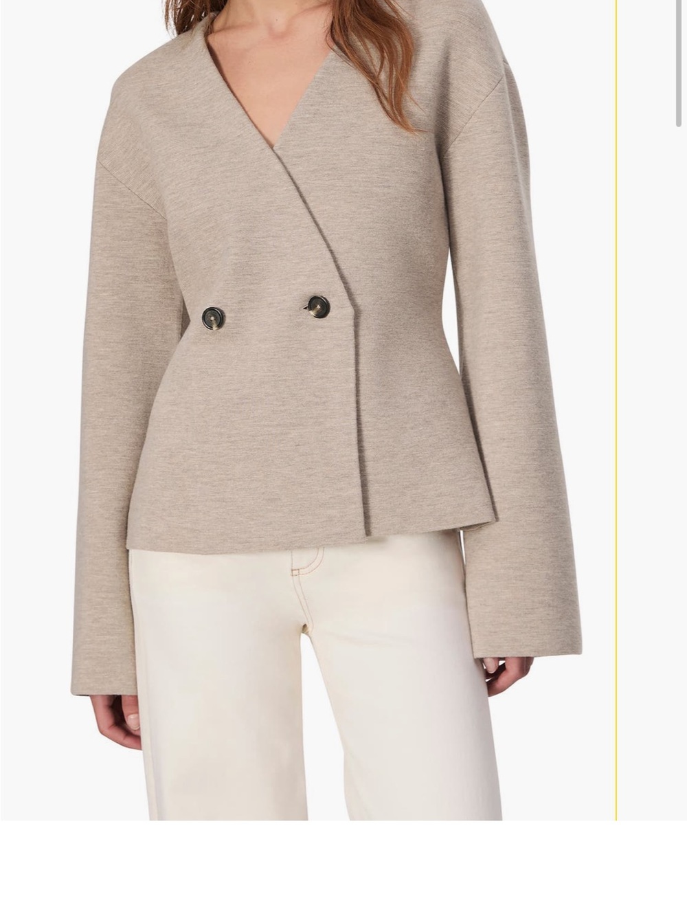 Tailored Beige Women's Sweater- V-Neck Double-Button